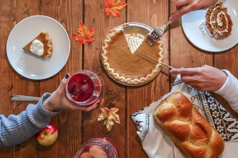 overhead view of a thanksgiving table setting